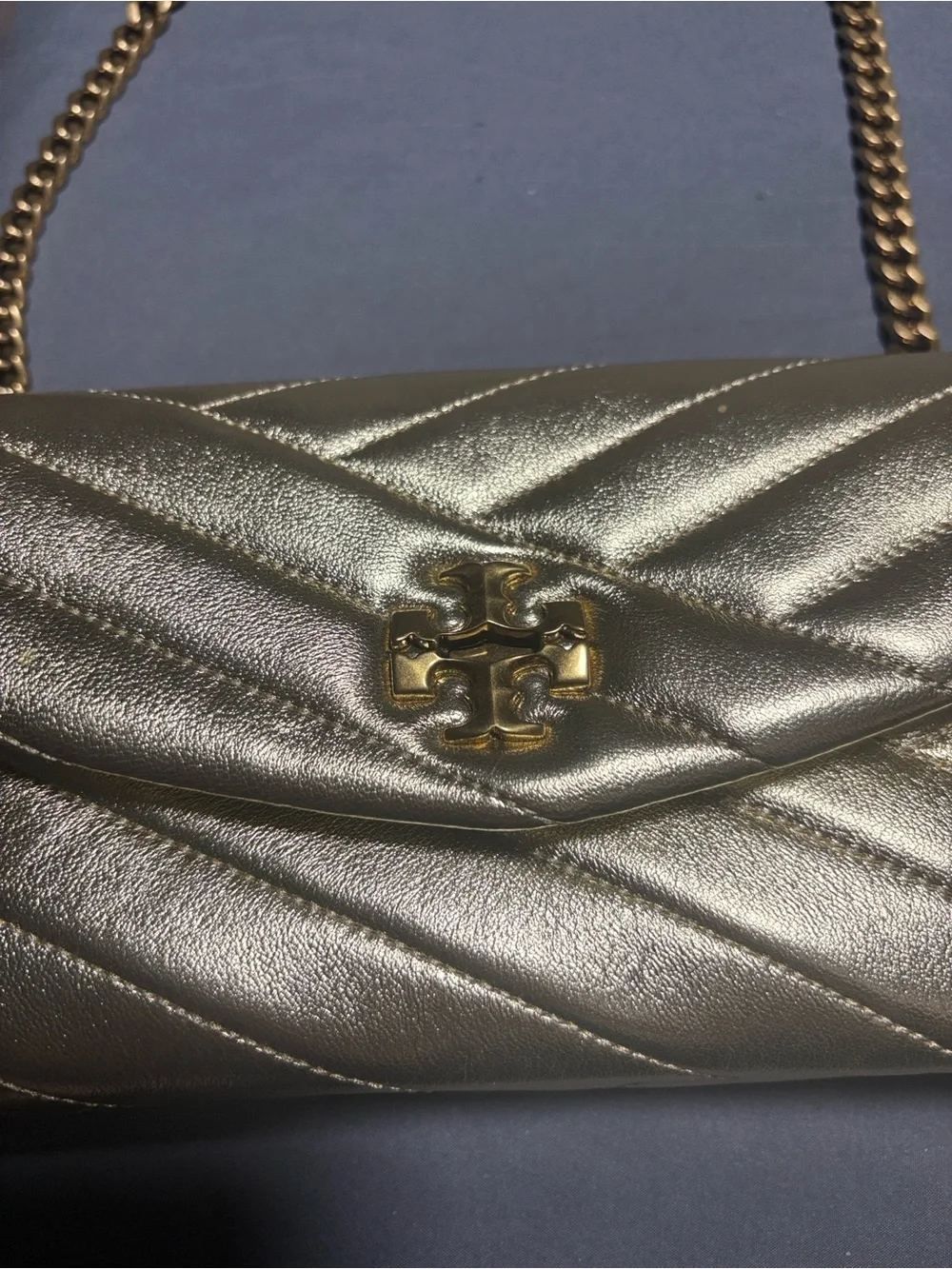 Tory Burch Metallic Gold Quilted Crossbody with Matching Card Holder